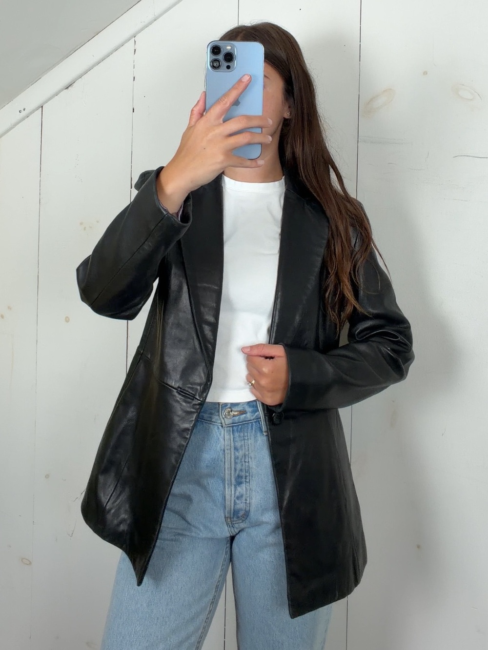 Vintage Siena Studio Black Genuine Leather Blazer Jacket Women’s 8 Small 90s Y2K